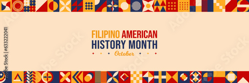 Filipino American History Month Abstract Background. October Culture Awareness Celebration Typography Poster. Horizontal website header banner vector illustration. Neo Geometric pattern concept design