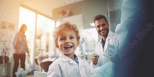 back side dentist holding a equipment and Children's dentistry and hand doctor. Live funny photo of a child who laughs at the dentist's appointment and looks away.generative ai photo