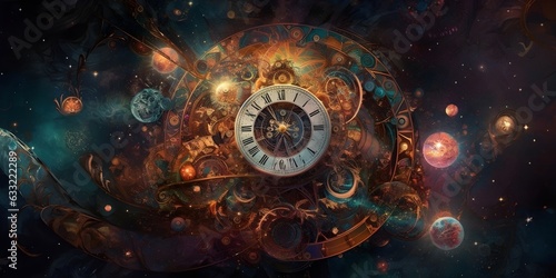 futuristic clock in the fractal background generative art