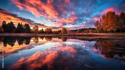 sunset over the autumn lake. autumnal