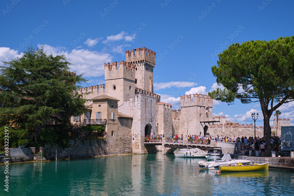Scaliger Castle to the town of Sirmione, popular travel destination on Lake Garda in Italy.