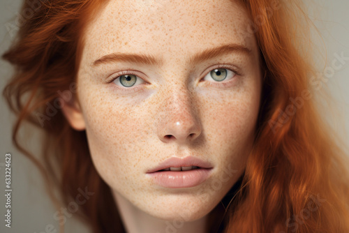 Face of beautiful woman with red hair and freckles Fototapet
