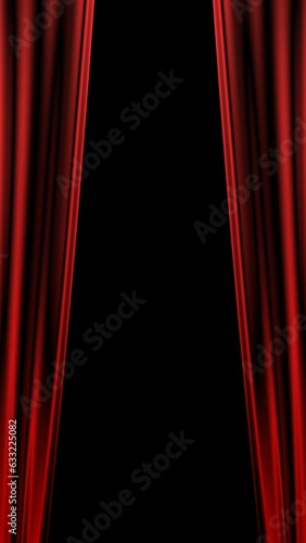赤色のサテン風のステージカーテンが左右に開くアニメーション背景素材(背景透過)アルファチャンネル付MOV　　縦型
