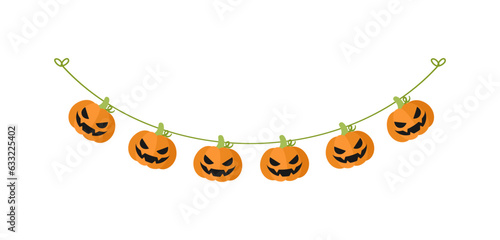 Cute Jack O Lantern Evil Pumpkin Garland for Halloween. Simple banner hanging party classy decor vector element.