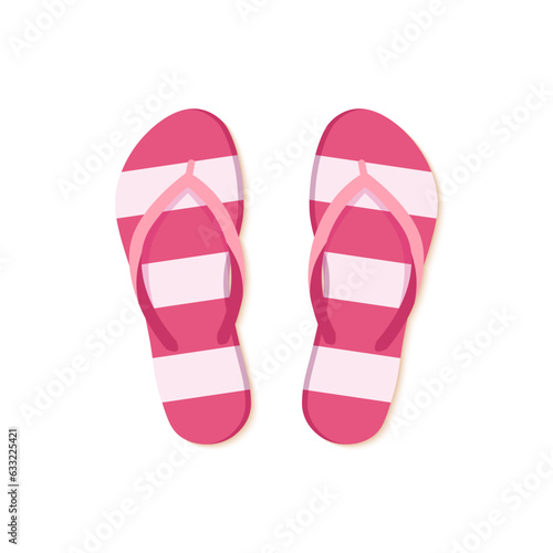 Pink striped flip flop isolated in white