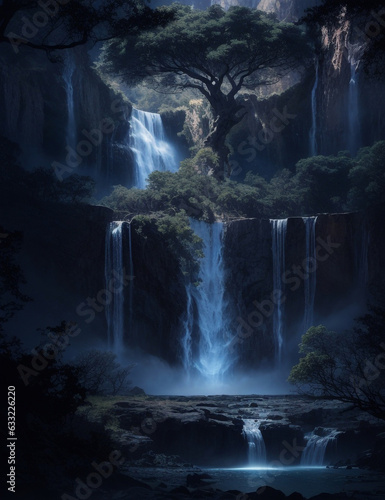 tree of life in galaxy universe dramatic fantasy waterfall ultra HD Generative AI