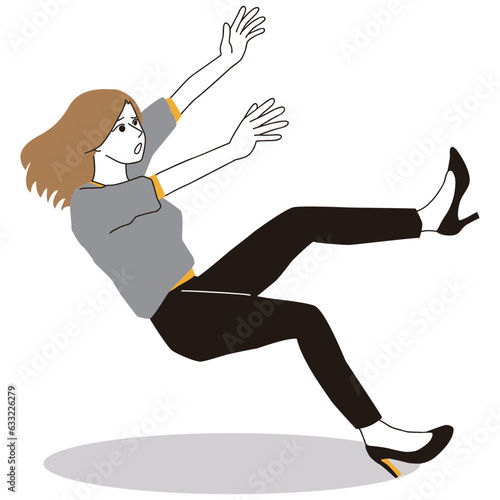 バランスを崩す女性　影あり