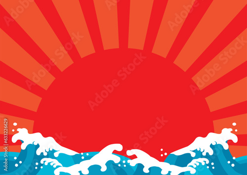 大漁旗　太陽と海　背景イラスト