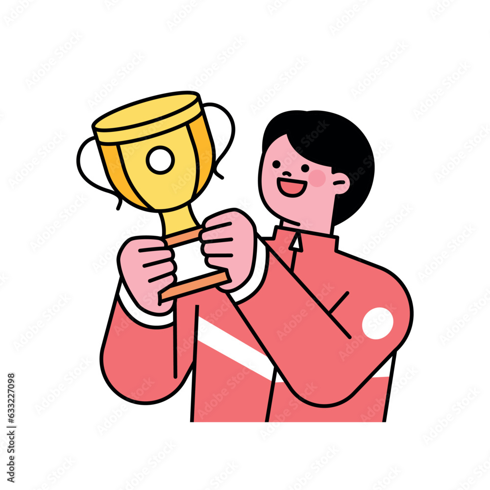 An athlete is cheering with a championship trophy in his hand. An athlete is cheering with a championship trophy in his hand.