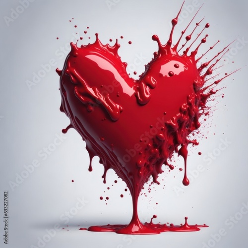 Red splash heart with liquid paintings  AI generated