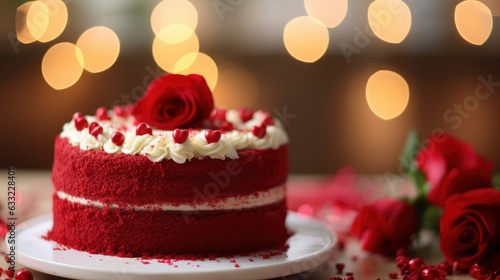 Valentine s Day red velvet cake on bokeh backgraund  love