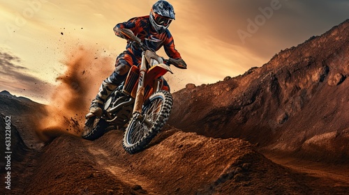 Motocross rider on a motorcycle extreme sports driving on mountain hills © twilight mist