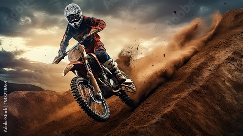 Motocross rider on a motorcycle extreme sports driving on mountain hills