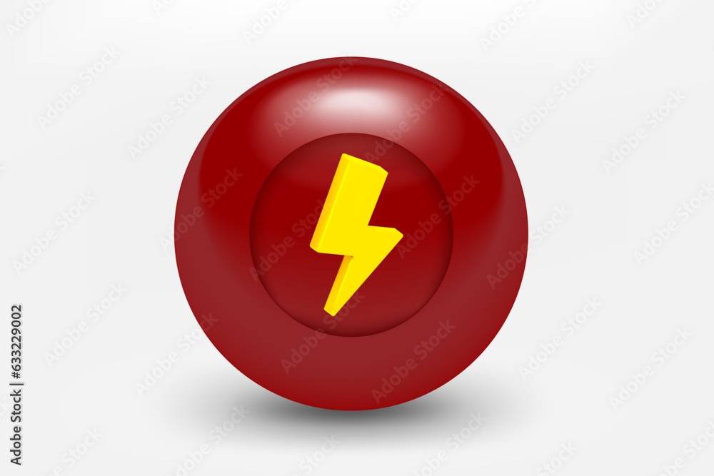 Red ball with golden flash icon. 3d vector illustration Red ball with golden flash icon. 3d vector illustration