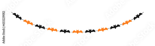 Fototapeta Naklejka Na Ścianę i Meble -  Cute Halloween Bats Garland Silhouette. Simple hanging party banner classy decor vector element.