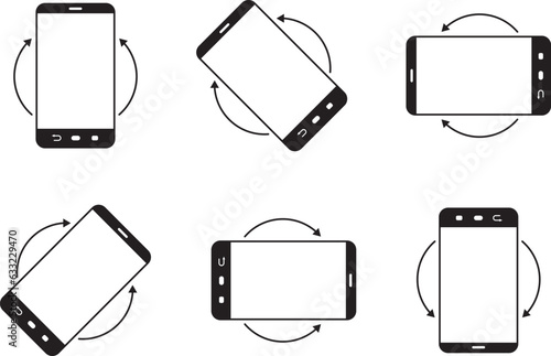 Rotate smartphone icon set isolated on white background. Mobile screen rotation