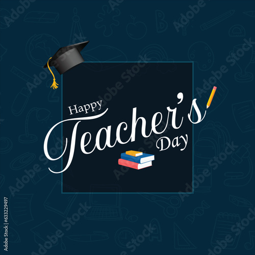 Happy Teacher's Day Banner Illustration of Teacher Typography