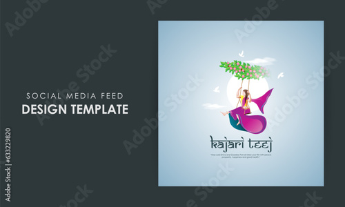 Vector illustration of Happy Kajari Teej social media feed template