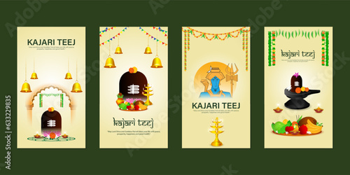 Vector illustration of Happy Kajari Teej social media feed set template