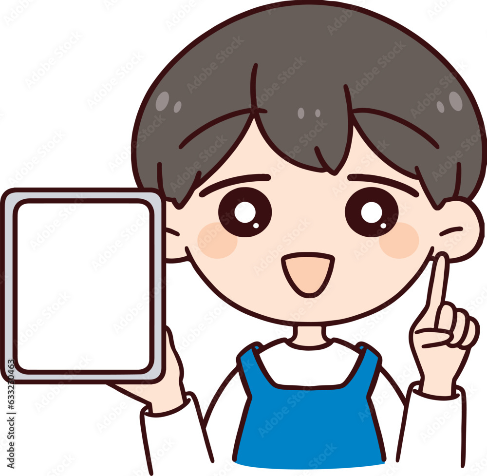 タブレットを持った笑顔の主夫 タブレットを持った笑顔の主夫