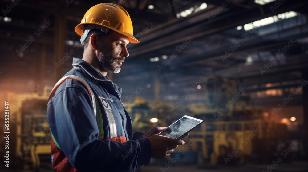 Manager Technical Industrial Engineer working and control robotics with monitoring system software and icon industry network connection on tablet. AI, Artificial Intelligence, Automation robot arm Manager Technical Industrial Engineer working and control robotics with monitoring system software and icon industry network connection on tablet. AI, Artificial Intelligence, Automation robot arm