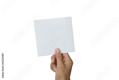 Note Paper Isolated on white background, hand Woman holding Blank Memo Post List Vintage Old Sheet Notebook Massage Letter Page Frame, Empty Notepad Card Tape Torn Ripped Business Space for Write Text