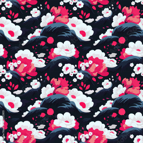 A floral graphic pattern, weaving together flowers and leaves in a harmonious design. This versatile pattern evokes natural beauty and elegance, suitable for textiles, wallpapers, and creative project