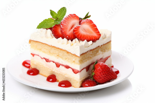 Cream cake with strawberries isolated on white