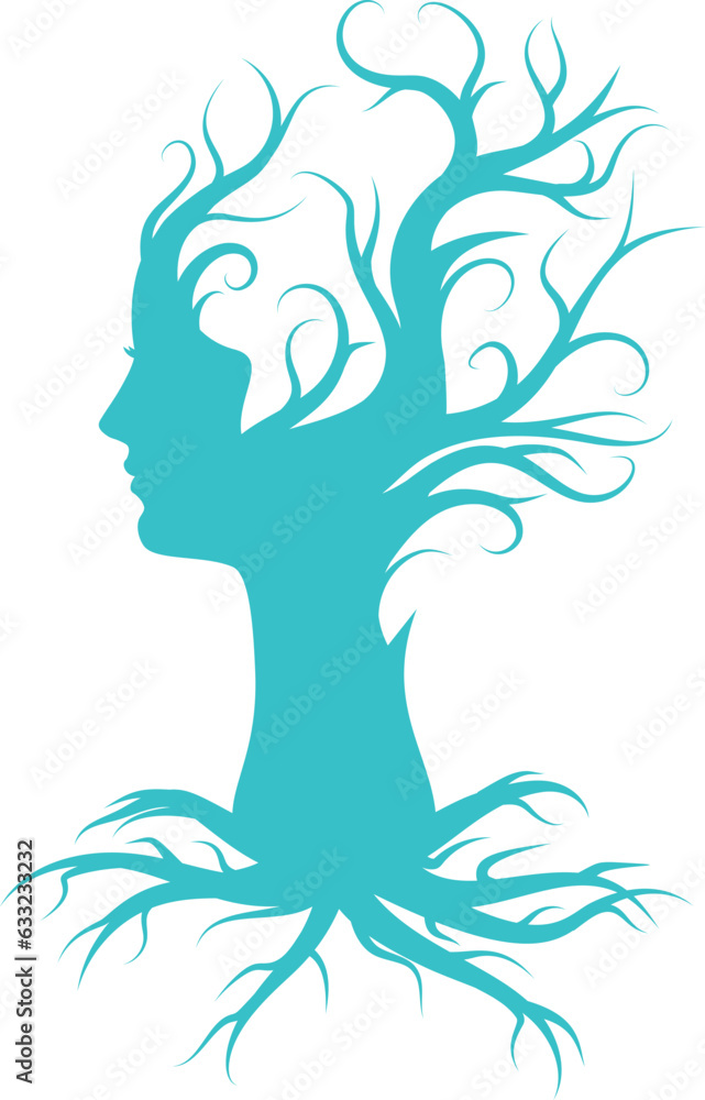 Winter tree with female head silhouette Winter tree with female head silhouette