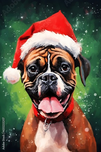 German Boxer wearing Santa hat Christmas © Dennis