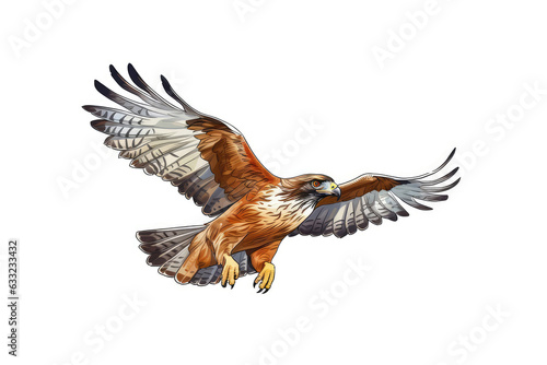 Redtailed Hawk, Minimalist Style, White Background Cartoonish, Flat Illustration. Logo. Generative AI