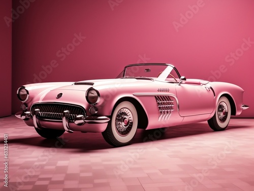 Classic car pink wallpaper generative ai