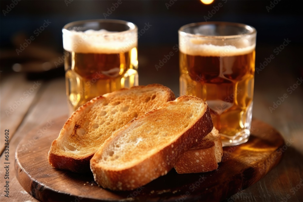 glass of beer and bread toast glass of beer and bread toast