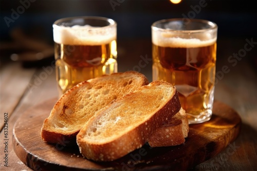 glass of beer and bread toast