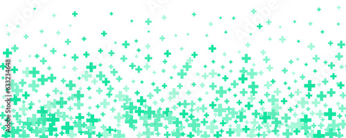 Medical cross and plus background. Abstract seamless turquoise background for hospital and pharmacy. Geometrical shapes ornament on border. Vector backdrop
