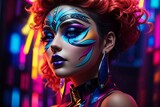 Neon Fantasy Fashion Model with Captivating Gaze