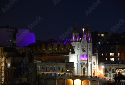 Historical Church at Night in the Town Sliema on the Island Malta photo