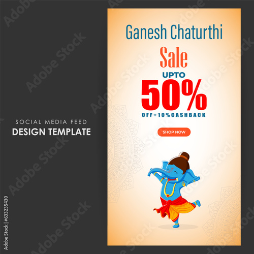 Vector illustration of Happy Ganesh Chaturthi Sale social media story feed mockup template