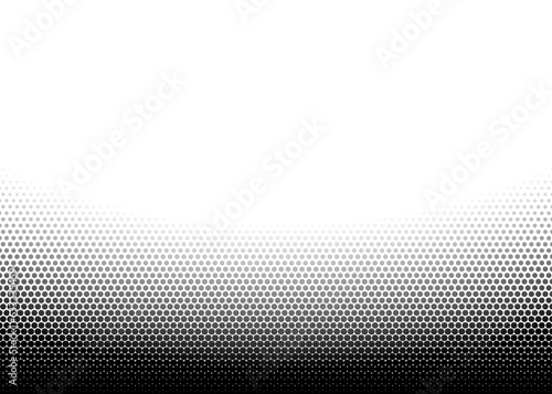 Monochrome backdrop with linear gradient. Dot pattern with halftone effect. Black white pop art. Half tone fade background. Cartoon duotone banner. Anime gradation frame. Vector illustration