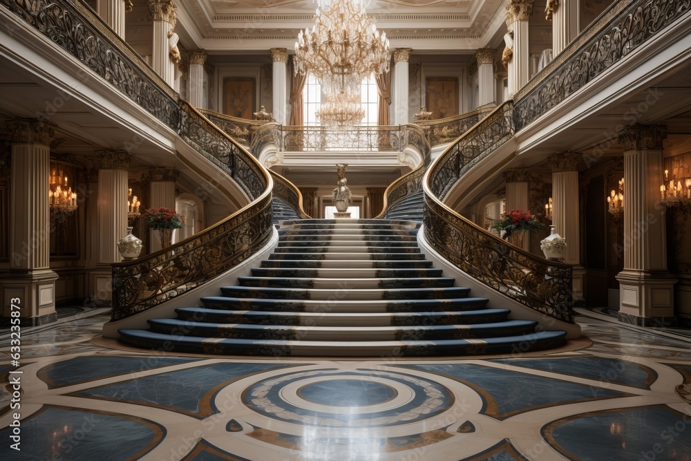 Obraz premium Grand Villa With A Majestic Staircase, Generative AI