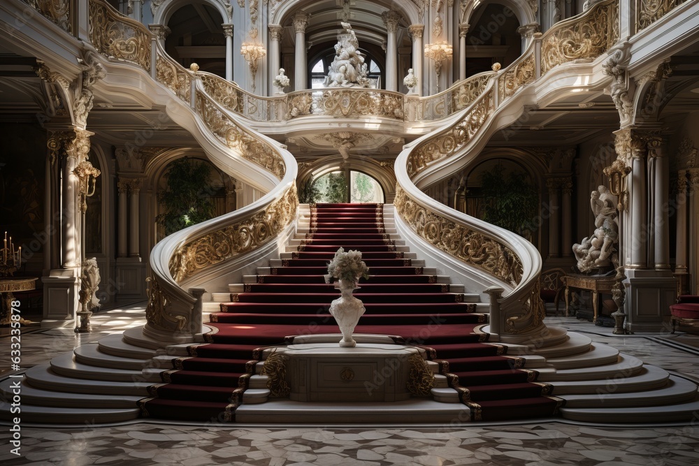 Fototapeta premium Grand Villa With A Majestic Staircase, Generative AI