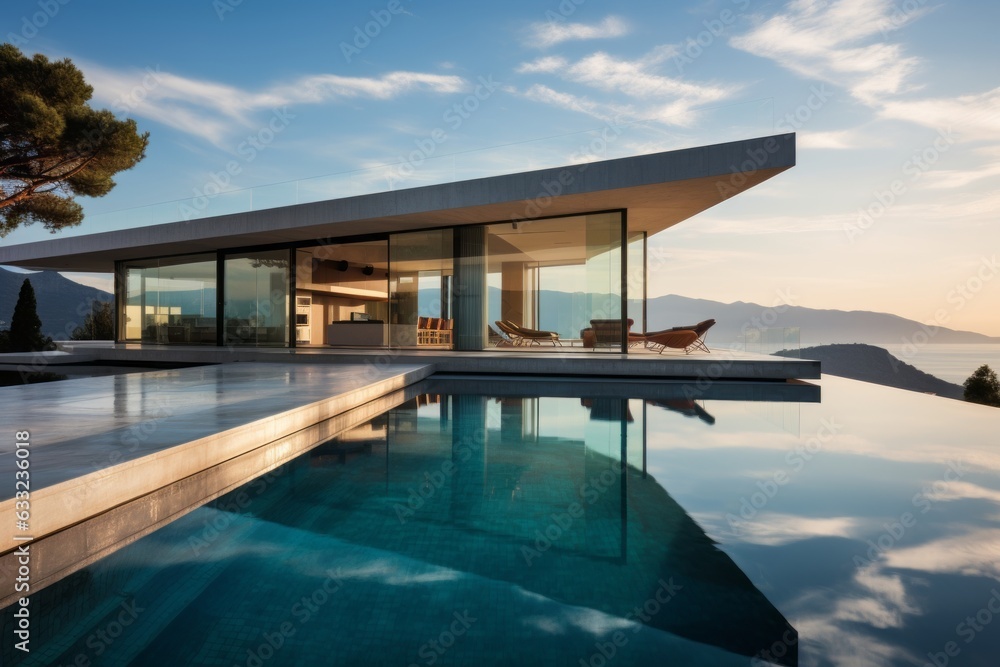 Fototapeta premium Modern Villa With A Sleek Infinity Pool, Generative AI