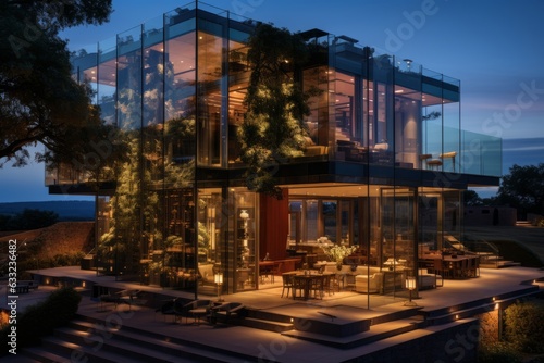 Villa With A Glass Walled Wine Cellar  Generative AI 