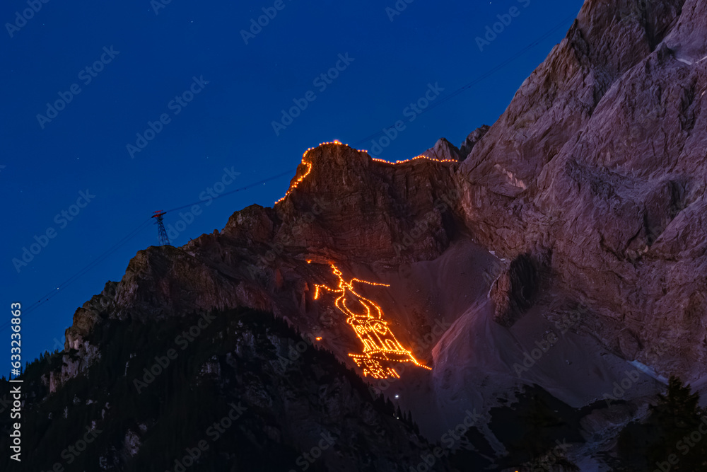 The mountain fires of the Tyrolean Zugspitz Arena 2023 near Ehrwald, Reutte, Tyrol, Austria