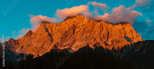 Alpine sunset or sundowner near Ehrwald, Reutte, Tyrol, Austria