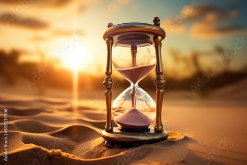 Mysterious ancient hourglass in the desert, counting down the remaining time