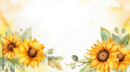 Watercolor frame decorated with sunflowers