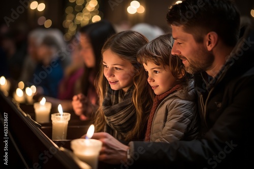 Family Attending A Candlelight Service  Generative AI