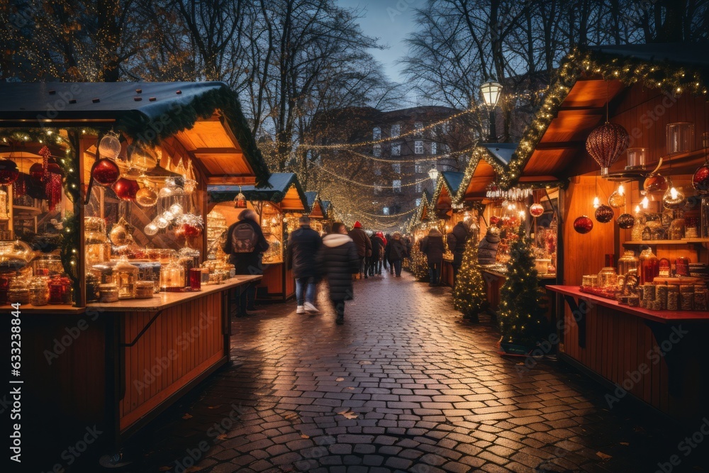  Festive Christmas Market With Colorful Decoration, Generative AI