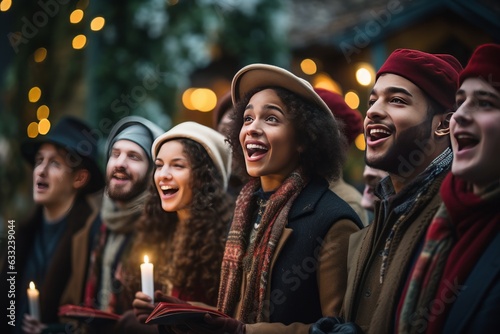  Group Of Carolers Singing Christmas Song, Generative AI